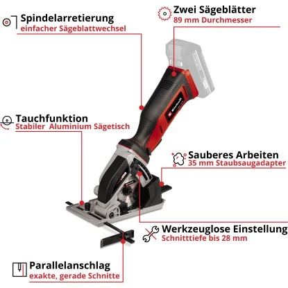 Einhell Power X-Change Akku-Mini Handkreisssäge TE-CS 18/89 Li Solo 3 Einhell Power X-Change Akku-Mini Handkreisssäge TE-CS 18/89 Li Solo - Image 3