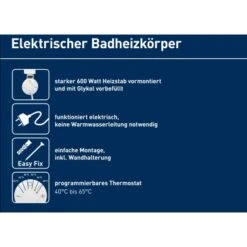 Elektrischer Badheizkörper Wuppertal Mit Programmierbarem Thermostat 600 W -Gartenwelt Verkauf 4007871151554 A02 010819