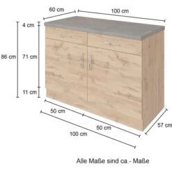 Held Möbel Unterschrank Sorrento 100x85x60 Cm 2 Tür. 2 Schubk. + Boden Wotan. -Gartenwelt Verkauf 853803 11016600 4